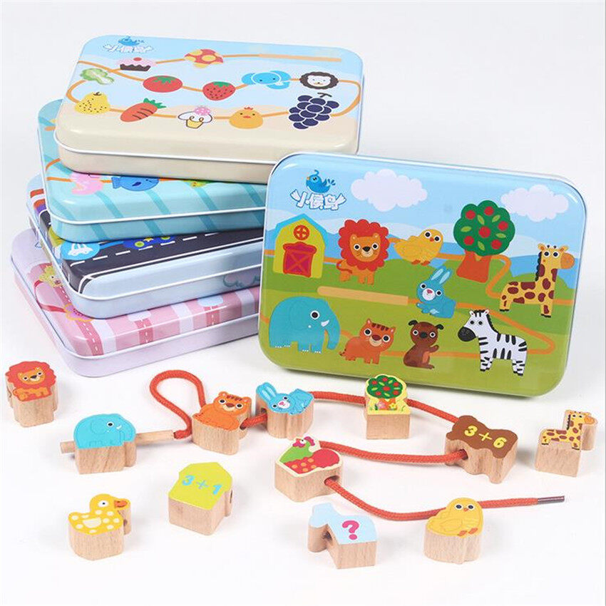 Moulty Wooden Lacing Beads for Toddlers, Fine Motor Montessori Toys for Toddlers 2 3 4 Years Old, Wooden Toys Animals Fruits Vegetables for Kids,Preschool Educational Activities Gift for Boys Girls