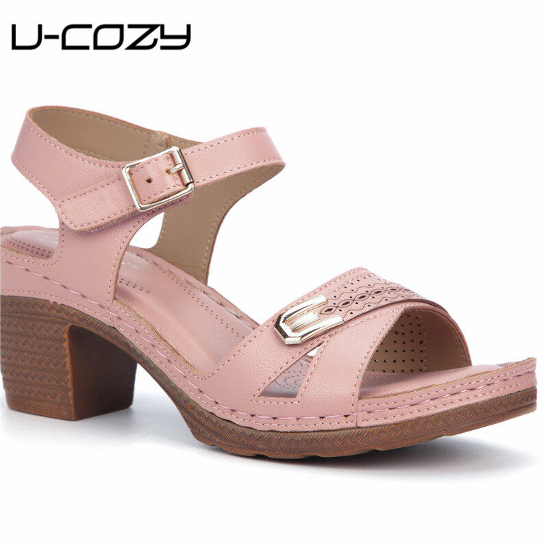 Women Thick Heels Sandals Ladies Casual Ankle Hook Loop Wedge Sandals