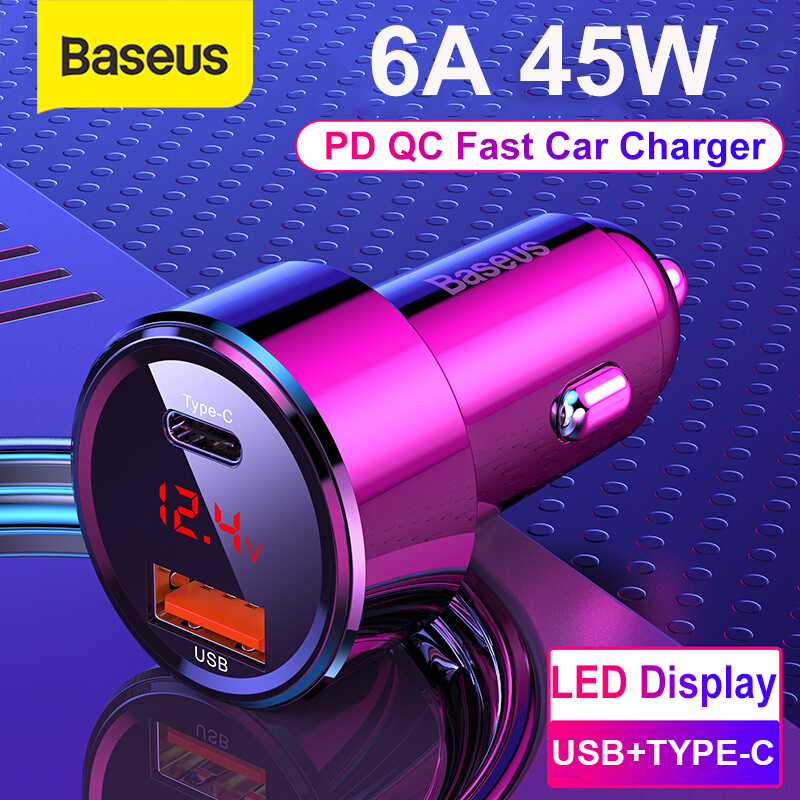 Baseus 45W Car Charger For iphone 14 13 Pro Max 12 Quick Charger Metal Dual USB Car Charger For Samsung Huawei PD Phone Charger Suport AFC SCP