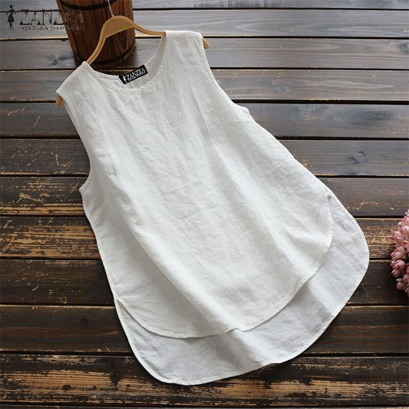 Muangee Women Plus Size Loose Solid Basic Plain Sleeveless Top Tee T Shirt Blouse ZANZEA